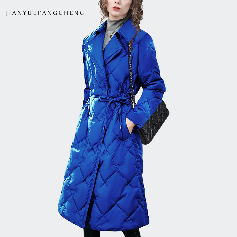 Women Fashion Over The Years - Модный женский синий длинный пуховик, свободный