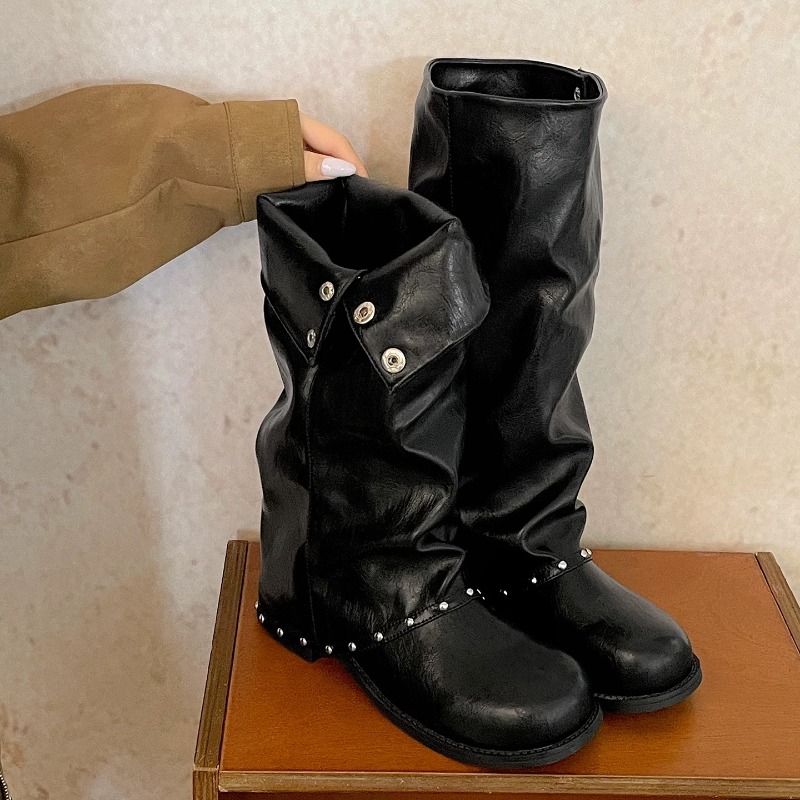 Women'S Fashion Knee High Boots - Женские высокие сапоги-трубы свободного кроя, с