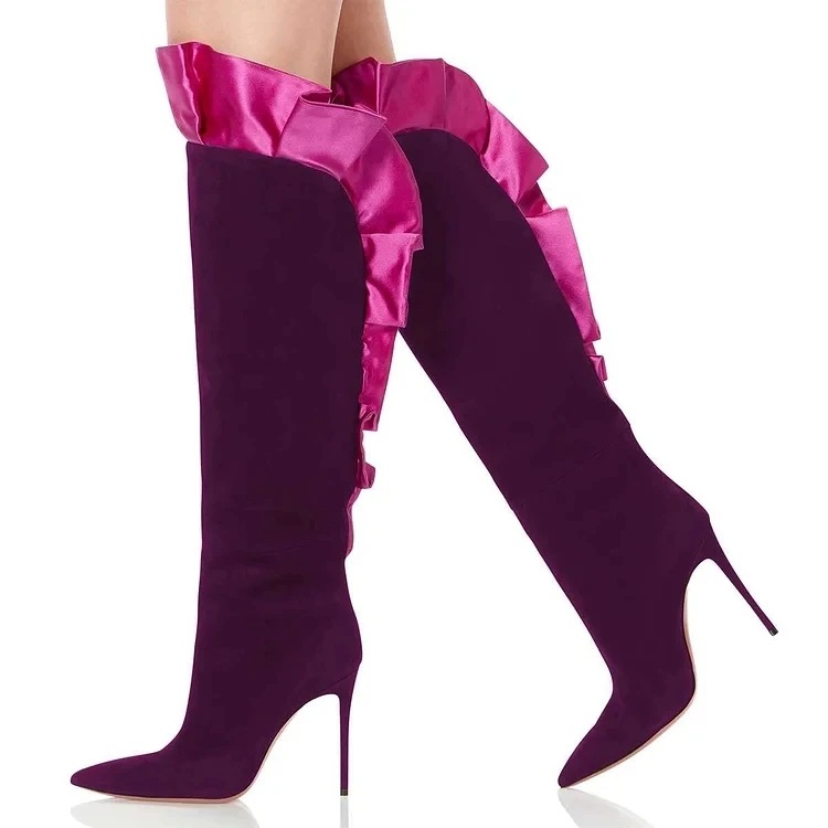 Women'S Fashion Knee High Boots - Замшевые плиссированные женские сапоги до колена