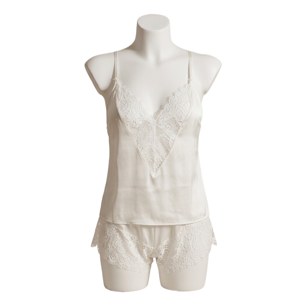 Lace Trim Cami - Женский пижамный комплект, шелковистая атласная одежда
