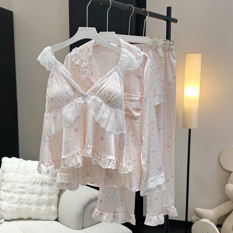 Розовый комплект для сна из 4  – обзор и цена Lace Trim Cami