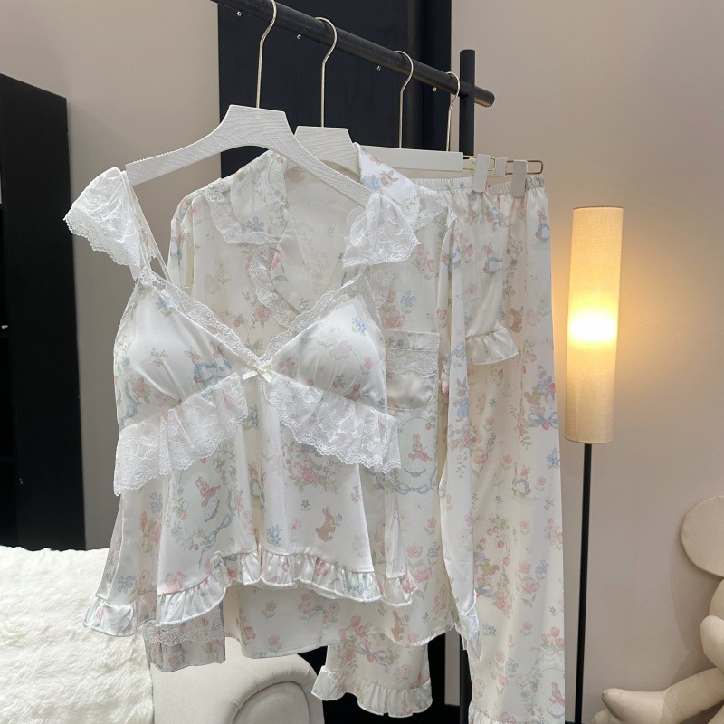 Розовый комплект для сна из 4  – обзор и цена Lace Trim Cami